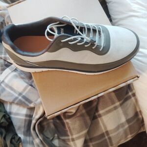 Anodyne Two-Tone Gray and White With Navy Blue Pinstripe Orthopedic Sneaker